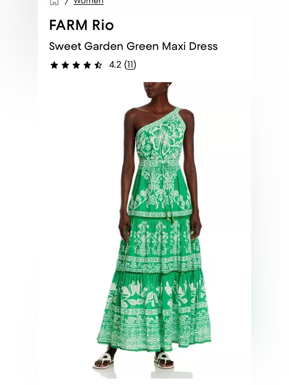 NWT Farm Rio Sweet Garden Green White One Shoulder Cotton Printed Maxi Dress XS - Picture 2 of 11